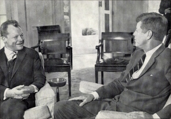 Ak John F. Kennedy, 35. Präsident der Vereinigten Staaten, Willy Brandt, Deutschlandbesuch 1963