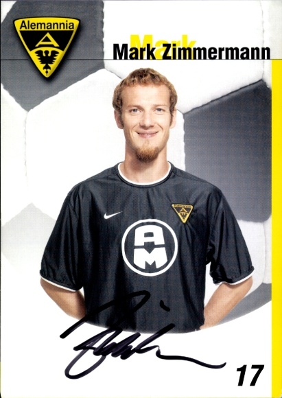 Autogrammkarte Fußballer Mark Zimmermann, Alemannia Aachen, Autogramm