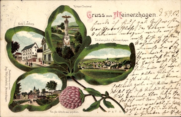 Cloverleaf lito Meinerzhagen w Sauerland, widok ogólny, pomnik wojenny, Hotel Lamberg