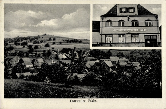 Ak Dittweiler in de Pfalz, algemeen beeld, herberg bij het Duitse huis