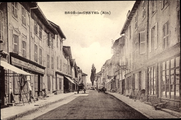 Postcard Bagé le Chatel Ain, a street, Casino