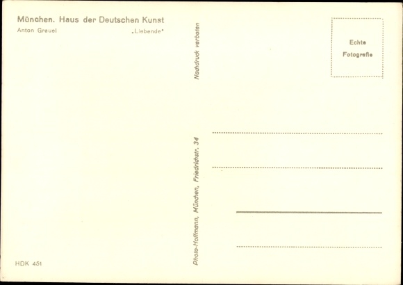 Postcard plastic by Anton Grauel, lovers, nude