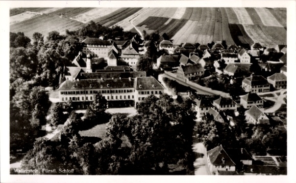Postcard Wallerstein in Schwaben, Princely Castle, aerial photograph