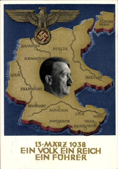 Postal stationery Postcard Klein, One People, One Reich, One Führer, Anschluss of Austria 1938, Greater Germany