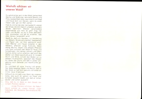 Timetable GDR DEWAG Potsdam, protect the forest, don&#39;t burn it! around 1970