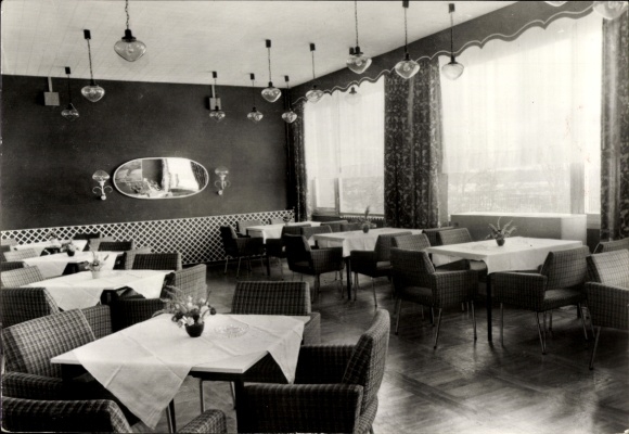 Postcard Flecken Zechlin Rheinsberg in der Mark, Café in the FDGB recreation home Adolf Giesecke, interior...
