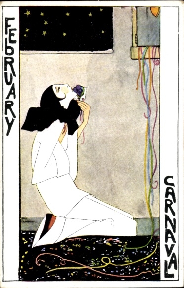 Artist Postcard Cramer, Rie, February, Carnival, Allegory
