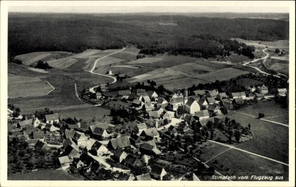 Ak Stimpfach in Württemberg, Luftaufnahme von  Felder, Wälder, Häuser