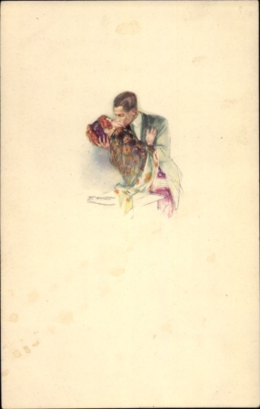 Artist Postcard Mauzan, Kissing Lovers