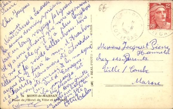 Postcard Mont de Marsan Landes, Place de Hôtel de Ville et la Poste