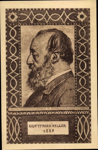 Ganzsachen Ak Gottfried Keller, Schweizer Dichter und Politiker, Bundesfeier 1919