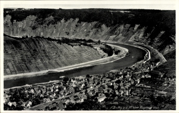 Postcard Bruttig Fankel on the Moselle, aerial photograph
