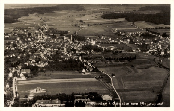 Postcard Krumbach in Schwaben, Krumbad, aerial photograph