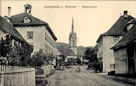 Ak Ludwigshafen am Bodensee, hoofdstraat, kerktoren