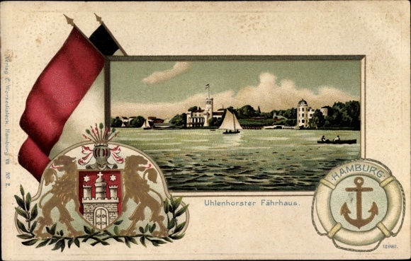 Coat of arms Chromo-Litho Hamburg North Uhlenhorst, ferry house