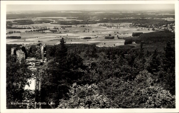 Postcard Oberlichtenau Pulsnitz in Saxony, Keulenberg, landscape with view, trees, fields, ruins