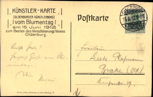 Artist PC Oldenburg in the Grand Duchy of Oldenburg, Oldenburg Artists' Association, Flower Day 1912