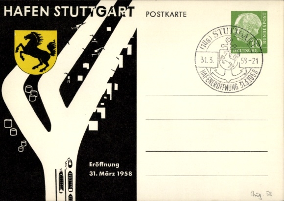 Ak Stuttgart in Württemberg, Hafen Eröffnung 31. März 1958, Wappen