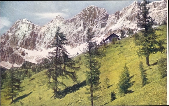 Postcard Ramsau am Dachstein Styria, Dachstein south walls with Austriahütte