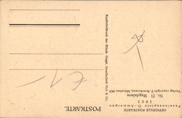Postcard Oberammergau Passion Play, Magdalena