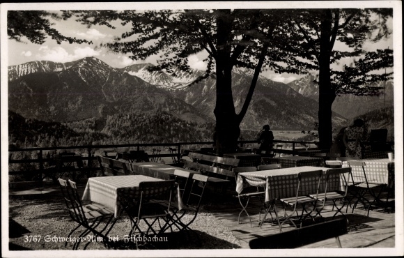 Postcard Fischbachau in Upper Bavaria, Schwaiger Alm, terrace