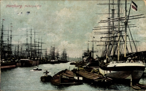 Postcard Hamburg Altona Neumühlen Oevelgönne, harbor view