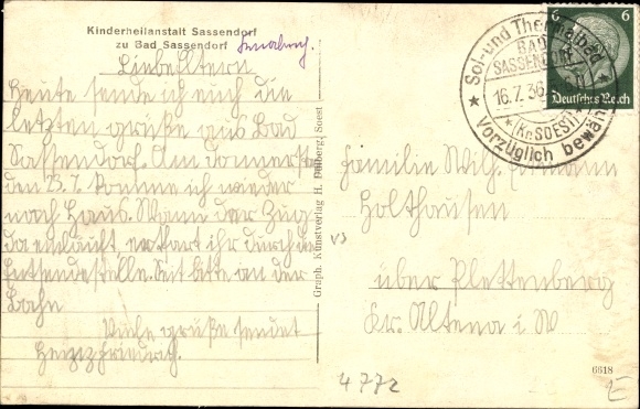 Postcard Bad Sassendorf in Westphalia, children's hospital, partial views