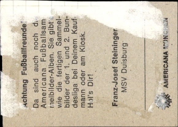 Kolekcjonerski obraz piłkarza Franza-Josefa Steiningera, MSV Duisburg