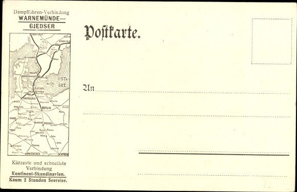 Chromo-Litho Uninterrupted train journey by steam ferry between Norway Sweden Denmark Dt.