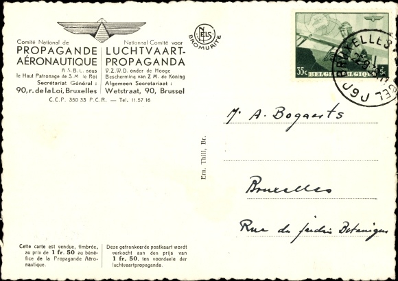 Ansichtkaart Le Roi Leopold III, Propaganda aéronautique, koning Leopold III. in het vliegtuig