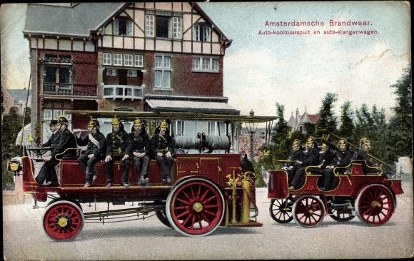 Postcard Amsterdam Nordholland Niederlande, Amsterdam Fire Department, Car carbon dioxide sprayer, car hose car