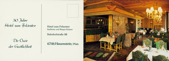 Klapp Postcard Hauenstein in der Pfalz, Hotel zum Felsentor, 50 years, dining room, chandelier