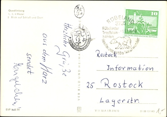 Postcard Quedlinburg im Harz, castle and cathedral, motel, exterior view and interior views