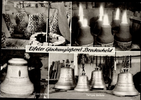 Postcard Brockscheid in the Vulkaneifel, Eifel bell foundry, brick cores, burning out, ringing
