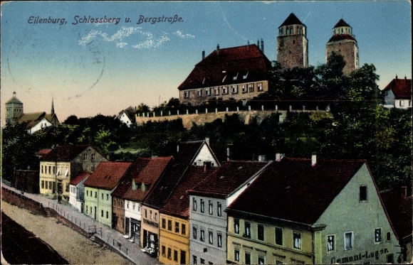 Ak Eilenburg Mulde, Schloßberg en Bergstrasse, torens, cementmagazijn