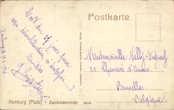 Postcard Homburg in the Saarpfalz district, Zweibrücker Straße