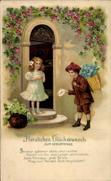 Postcard Happy Birthday, Children, Forget-me-not