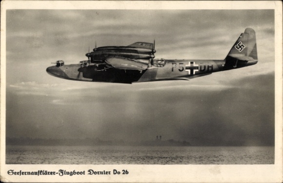 Postcard German Air Force, maritime reconnaissance aircraft flying boat Dornier Do 26, P5DA
