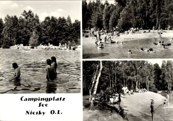 Postcard Niesky in Upper Lusatia, campsite lake, bathing establishment
