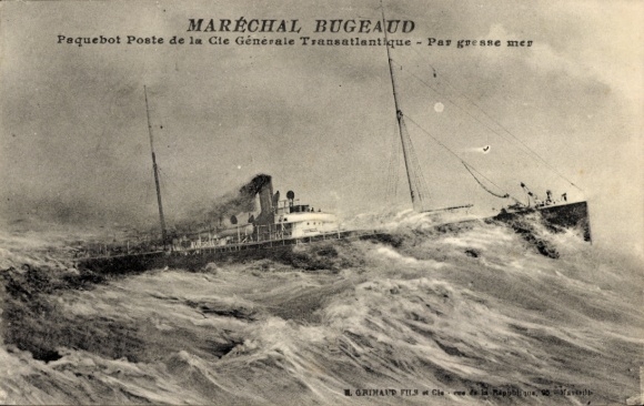 Ak Post-Dampfschiff Maréchal Bugeaud, CGT, auf rauer See