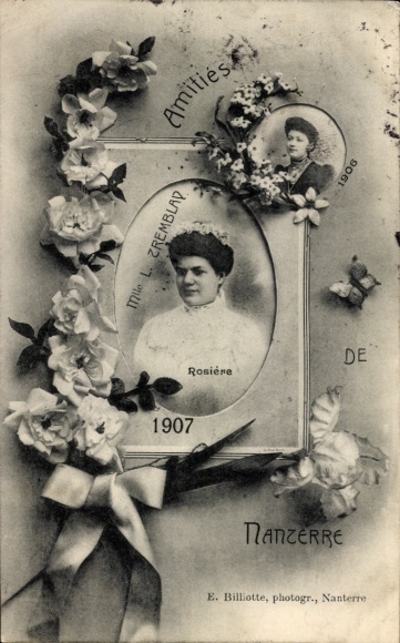 Ak Nanterre Hauts de Seine, Frau Zremblay, Blumenrahmen, Fotografie, 1907, Wohnungshinweis