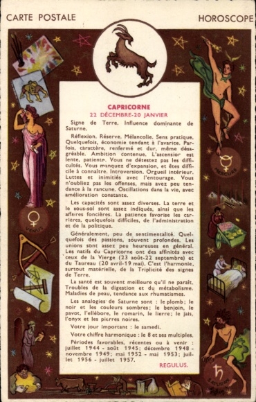 Postcard Zodiac sign, Capricorn, December 20 - January 20