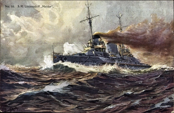 Artist PC Bohrdt, Hans, German warship, SMS Moltke, battleship, Imperial Navy