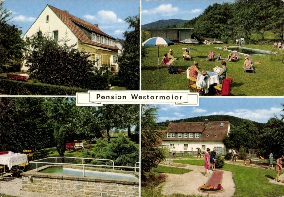 Postcard Callenhardt Kallenhardt Rüthen in Westphalia, Pension Westermeier, garden, wading pool, mini golf