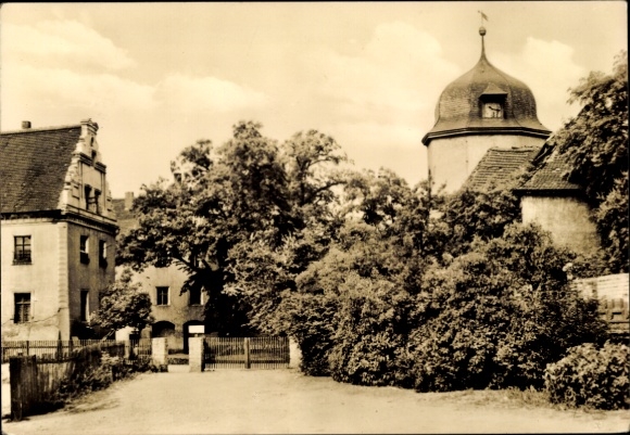 Postcard Dieskau in Saalekreis, historic building, tree kingdom, clock tower, entrance
