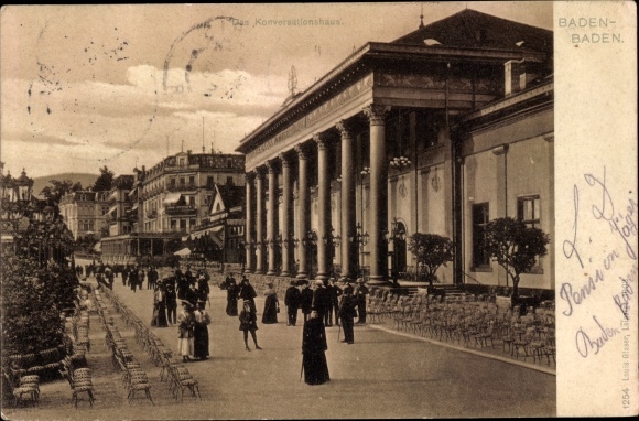 Postcard Baden Baden am Schwarzwald, The Conversation House, passers-by
