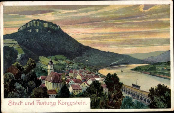 Artist PC Königstein on the Elbe Saxon Switzerland, town and fortress