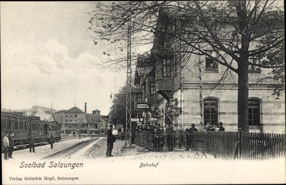 Postcard Bad Salzungen in the Wartburg district, train station, platform, railway