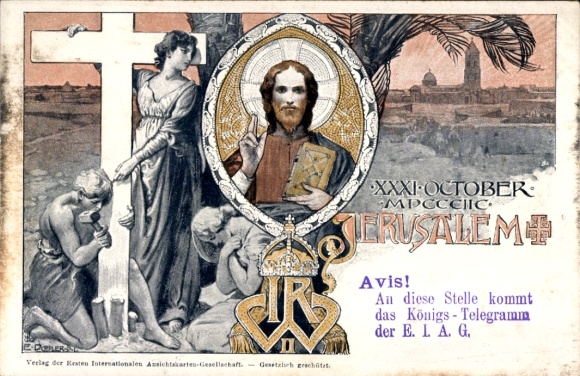 Postcard Jerusalem Israel, Christ, Cross Scene