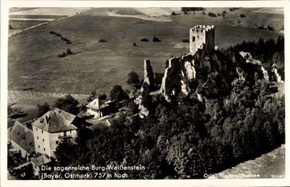Ak Weißenstein Regen im Bayerischen Wald, Ruine Weißenstein, Fliegeraufnahme